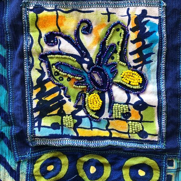 Vtg 90s Surya Boho Crop Top Blue Cotton Beads Butterfly Artisan - Picture 3 of 10